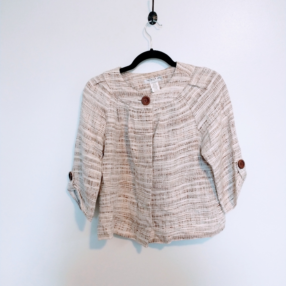 David N vintage petite tan and cream light weight jacket with full button front